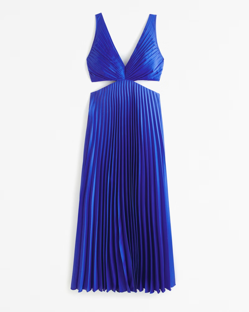 Abercrombie & Fitch Women's The A&F Giselle Pleated Cutout Maxi Dress in Blue - Size M TALL | Abercrombie & Fitch (US)
