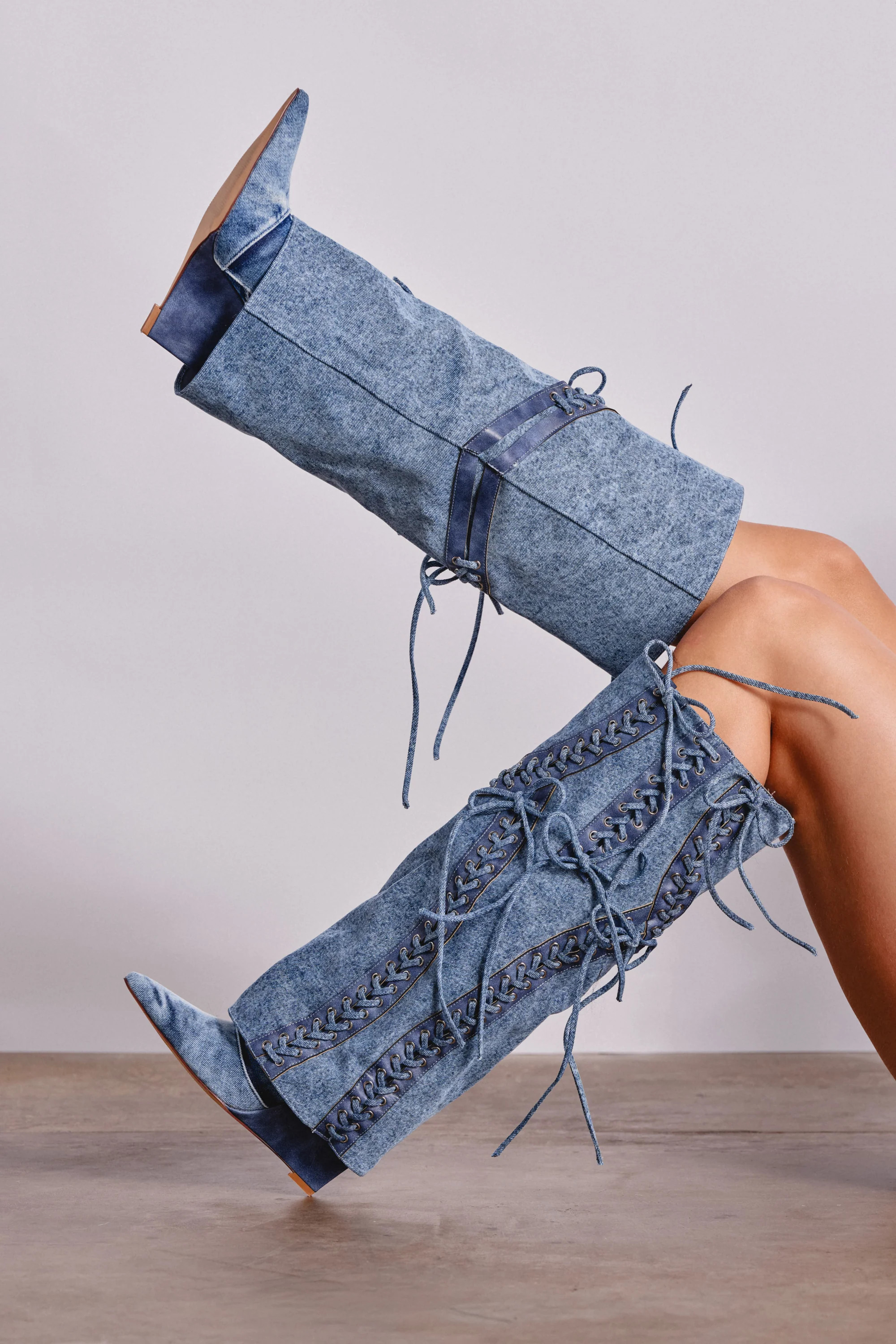 AKIRA GOLD MANTIGNA DENIM WEDGE BOOT | AKIRA