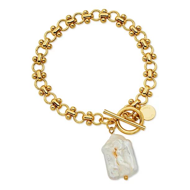 Scoop 14KT Gold Flash Plated Brass Imitation Pearl Link Toggle Bracelet | Walmart (US)