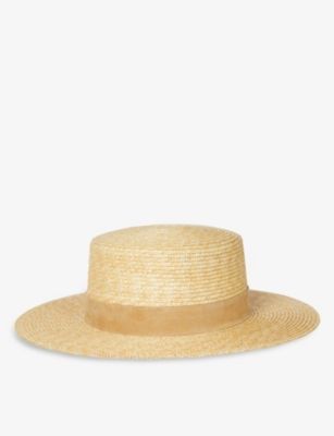 Spencer suede-trimmed straw boater hat | Selfridges