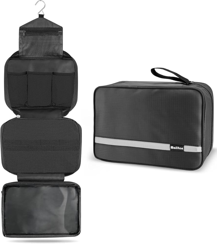 Maliton Travel Toiletry Bag, Large Hanging Toiletry Bag, Foldable Travel Bag with 4 Compartments,... | Amazon (UK)