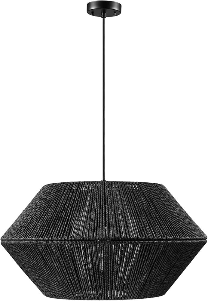 Globe Electric 65470 1-Light Chandelier, Matte Black Natural Twine, Mate Black Canopy and Socket,... | Amazon (US)