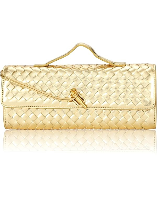 Pu Leather Woven Bag Purse,Black Clutch, Woven Evening Bag For Women 11.8" x 1.7" x 4.9" | Amazon (US)