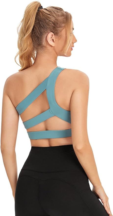 Verdusa Women's Cut Out One Shoulder Padded Support Yoga Sports Bra | Amazon (US)