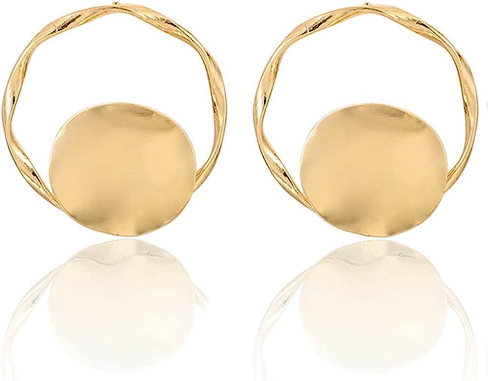 Doubnine Gold Statement Hoop Earrings Studs Metallic Minimalist Fashion Jewelry for Women | Amazon (US)
