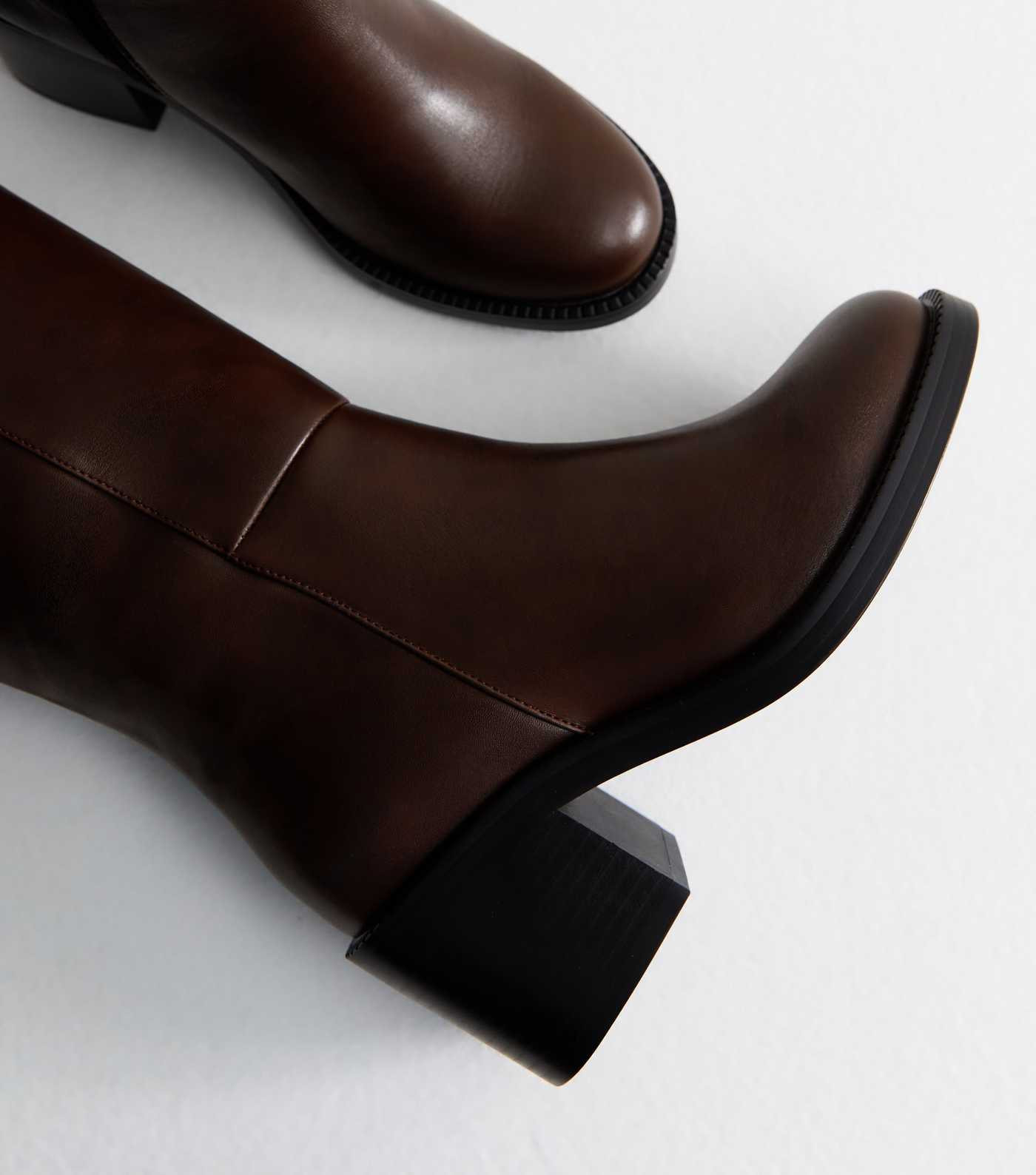 Dark Brown Faux Leather Heeled Knee High Boots | New Look | New Look (UK)