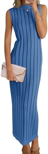 Wenrine Womens Sleeveless Sweater Dress Mock Neck Ribbed Knit Fall Tank Maxi Dresses | Amazon (US)