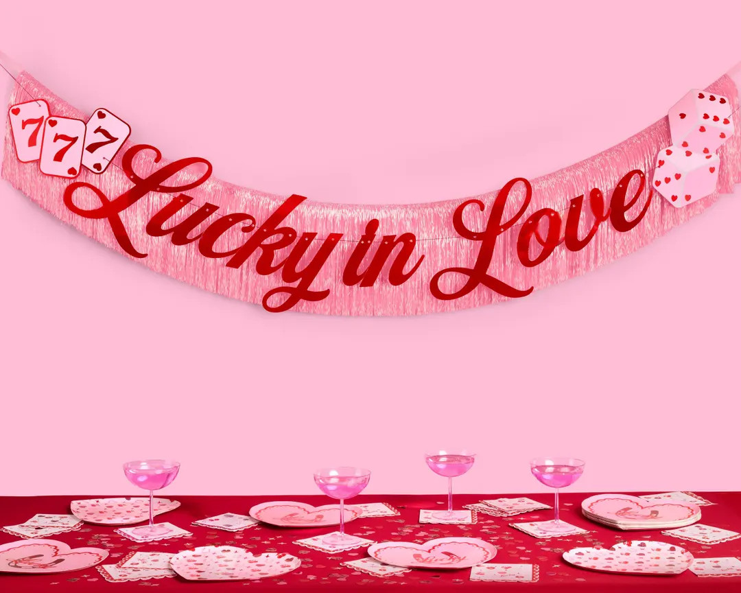 Xo, Fetti Lucky in Love Fringe Banner Red Foil & Pink Iridescent, 5 Ft. Bachelorette Party Decora... | Etsy (US)
