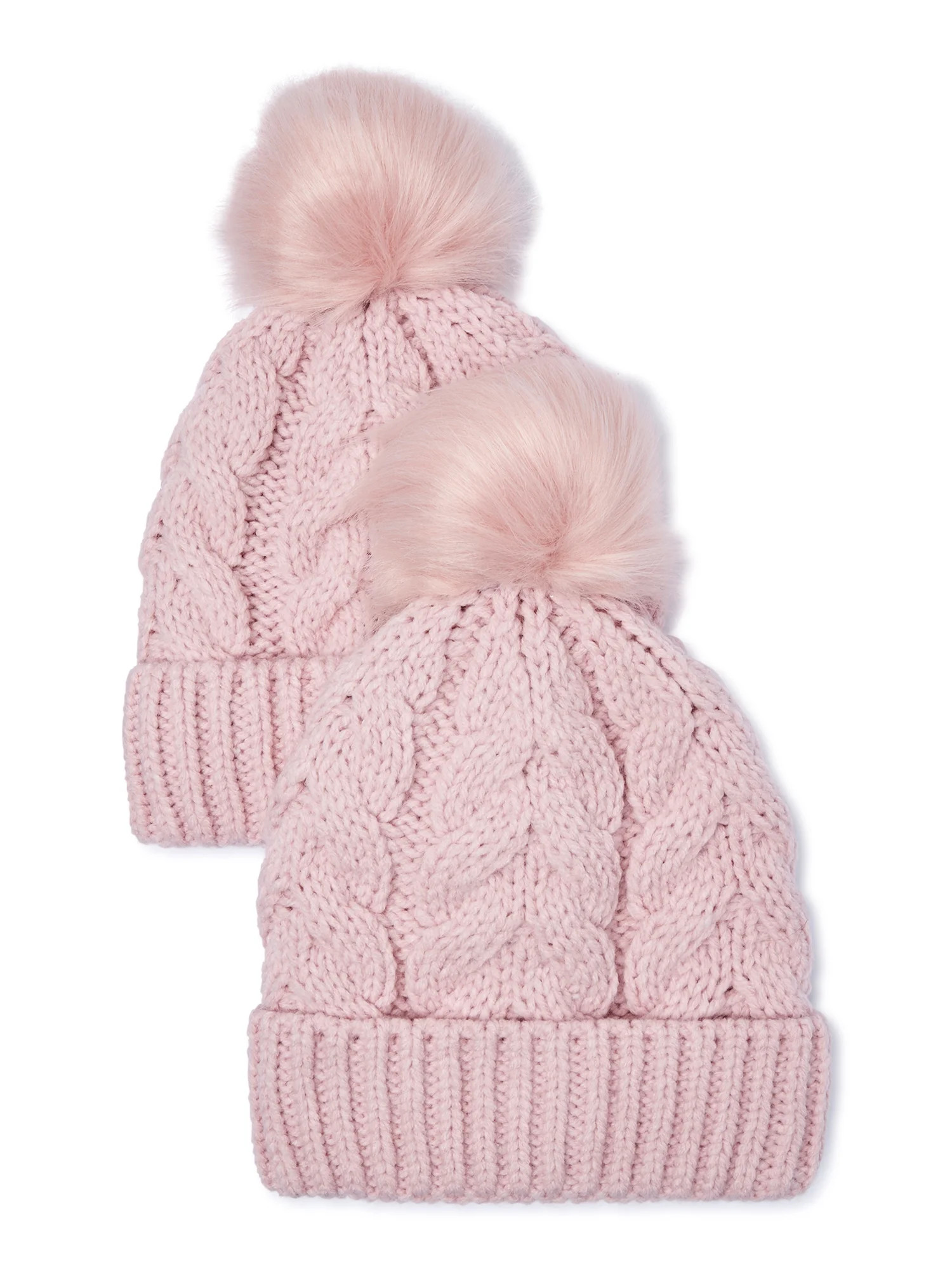 Time and Tru Women’s Cable Knit Pom Beanie, 2-Pack | Walmart (US)