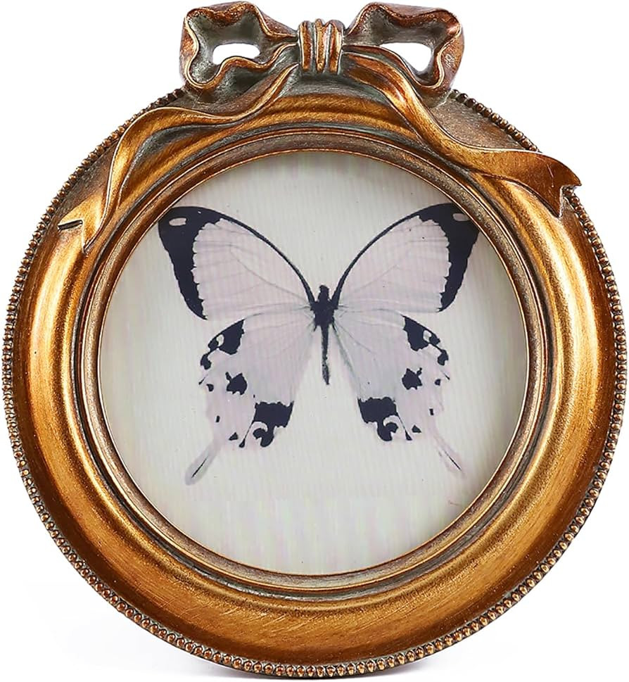 SIKOO Vintage Picture Frames Small Antique Bow 4X4 Round Picture Frame Antique Wall Decor Gallery... | Amazon (US)