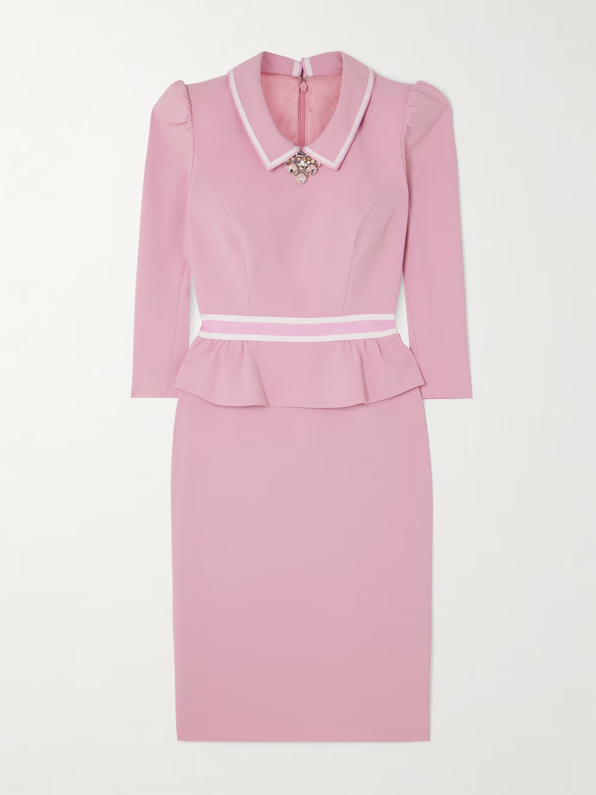 Honeybee grosgrain-trimmed crystal-embellished crepe peplum midi dress | NET-A-PORTER (US)