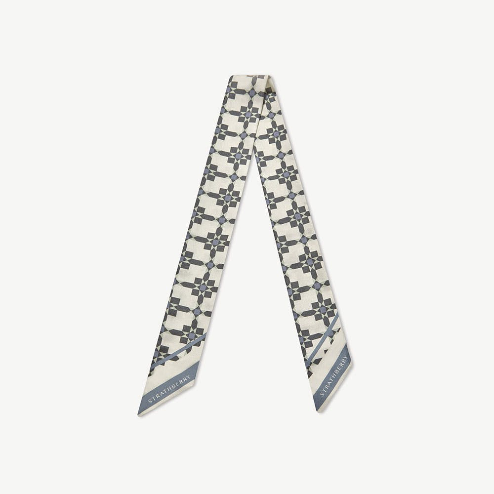 Strathberry - Silk Skinny Scarf - Blue | Strathberry