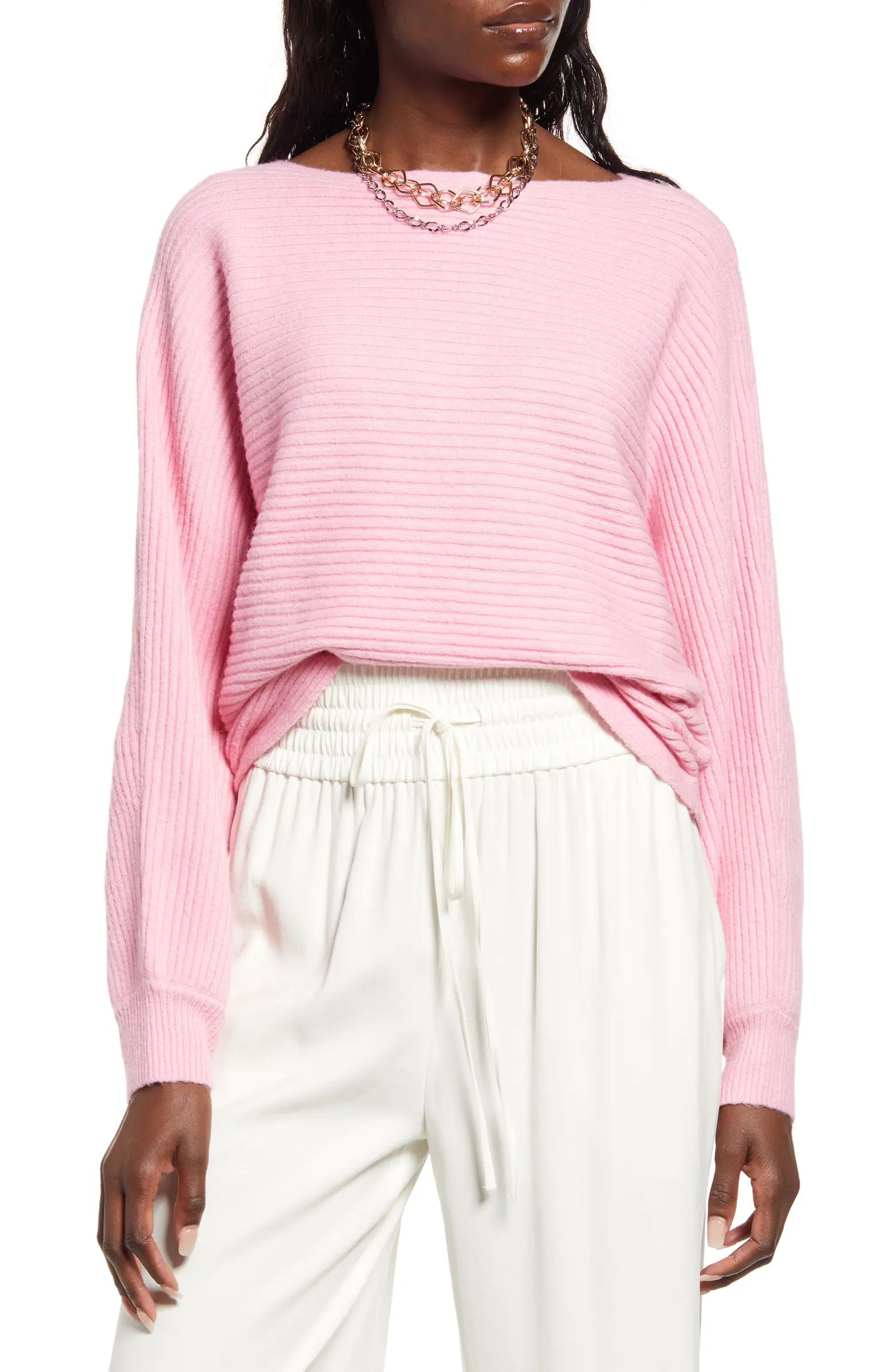 Ribbed Dolman Sleeve Cotton Blend Sweater | Nordstrom