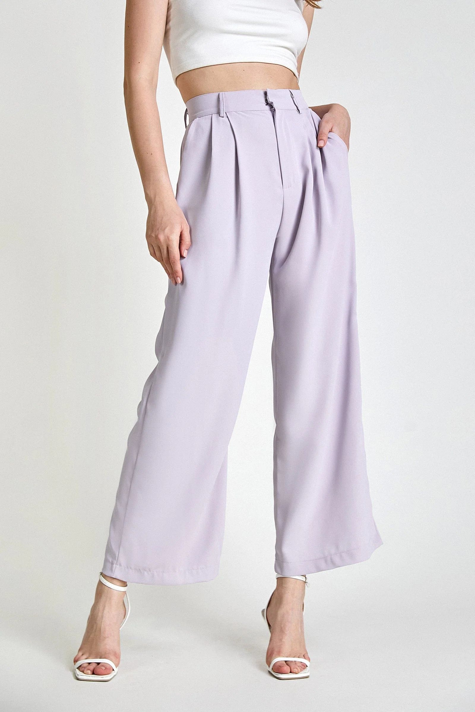 Lavender Pleat Detail Wide Leg Suit Pants | J.ING