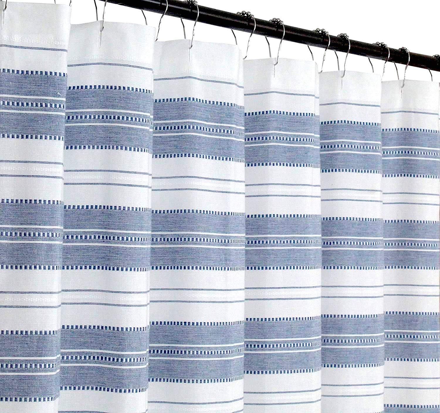 Chambray Blue and White Fabric Shower Curtain: Cotton Rich Stripe with Detailed Eyelet Decorative... | Amazon (US)