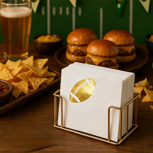 Gold Football Party Disposable Paper Napkins 3-Ply White Cocktail Bar Napkins Football Sports Birthday Party Table Decorations Favors Decor Tailgating Essentials Centerpieces 80 Count | Amazon (US)