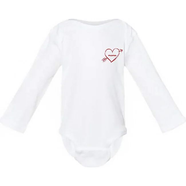 "Mama" Embroidered Heart Bow + Arrow Baby Longsleeve Onesie, White | Maisonette