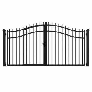 18 ft. x 7 ft. VIENNA Black Metal Steel Dual Swinging Driveway Fence Gate with Pedestrian Gate | The Home Depot
