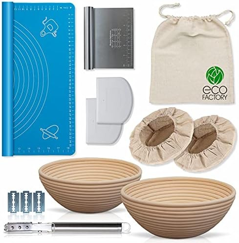 Proofing Set, by Kook, Sourdough Bread, 2 Rattan Banneton Baskets, 2 Basket Covers, Metal Scraper... | Amazon (US)