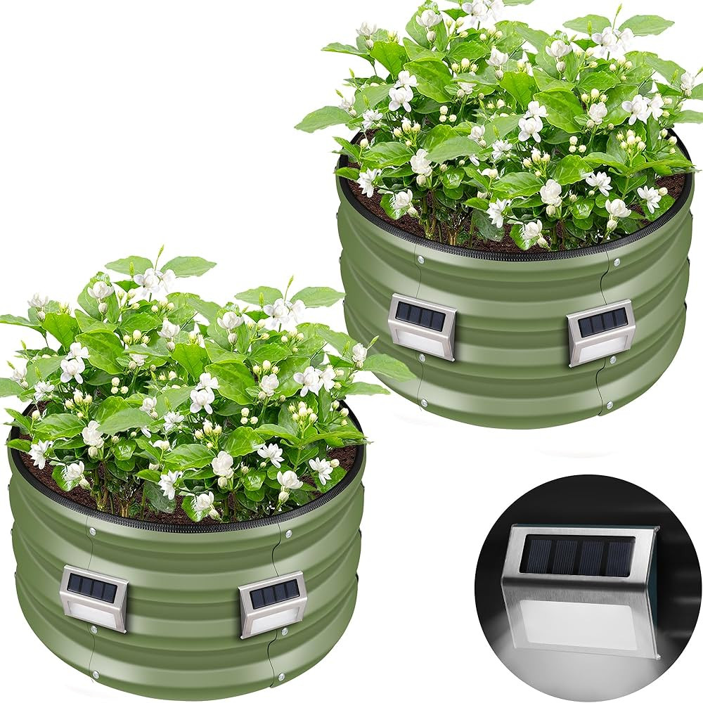 Round Galvanized Raised Garden Bed kit,Green Outdoor Garden Raised Planter Box with 2 Silver Sola... | Amazon (US)