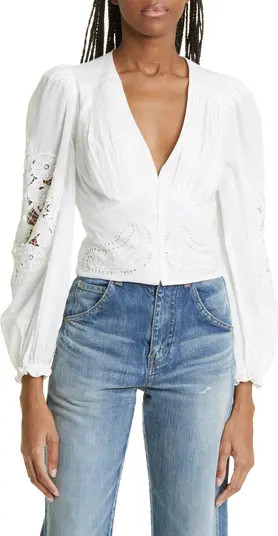 Eyelet & Lace Trim Cotton Blouse | Nordstrom