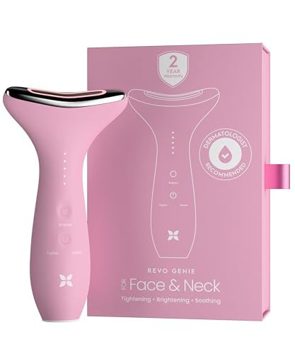 REVO Genie | 3-in-1 Face & Neck Beauty Massager with Heat, 3 Light Therapies, Smart Vibration | Red Light, Blue Light, Green Light Therapy for Smooth Glowing Skin - Pink Pearl | Amazon (US)