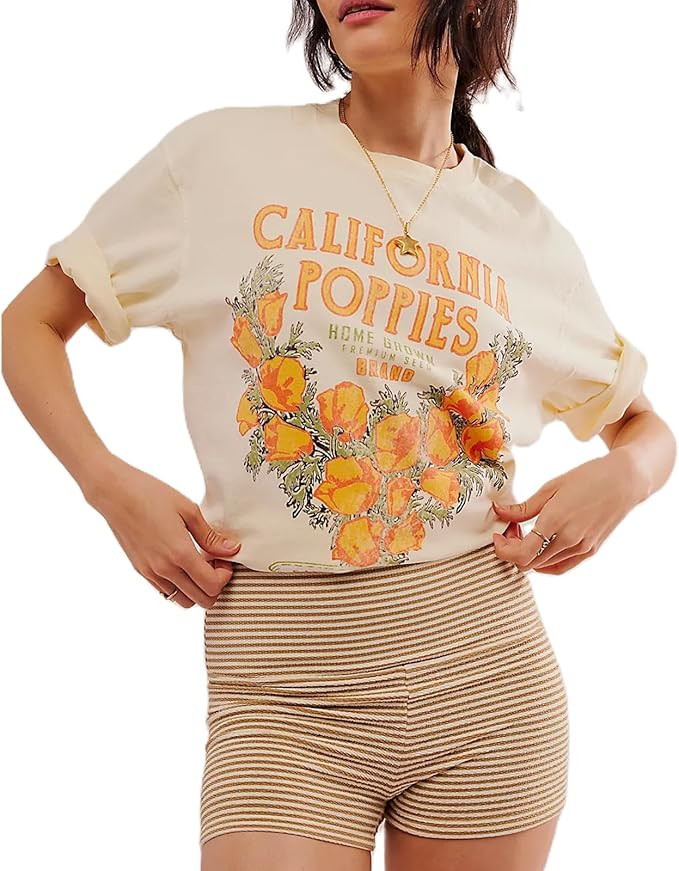 Womens Oversized Vintage Flower Graphic Tees Tops Y2k California Aesthetic Baggy T-Shirts Fruit C... | Amazon (US)