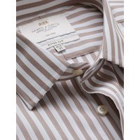 Hawes & Curtis Non-Iron Beige & White Bold Stripe Fitted Slim Fit Shirt Size: 16.5"" collar, 36"" sleeve Beige/White Men's Striped | Hawes & Curtis (UK)