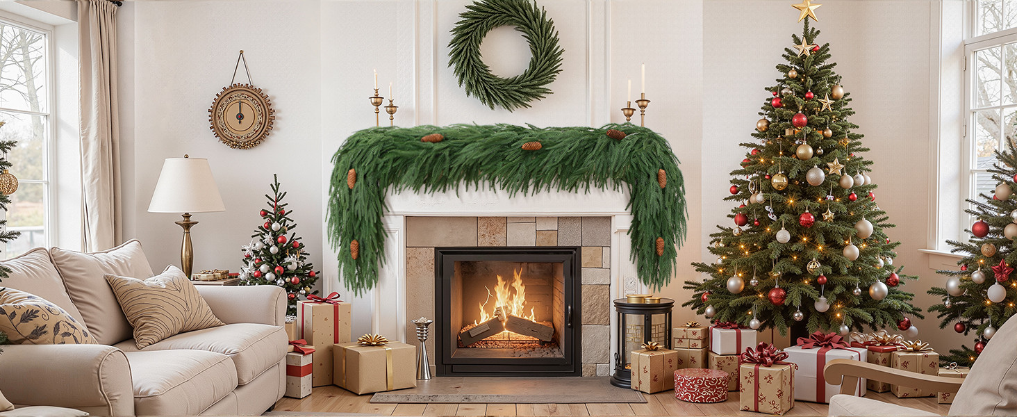 SHareconn 6 Ft Christmas Garlands Norfolk Pine Garland for Mantle Realistic,Real Touch Artificial... | Amazon (US)