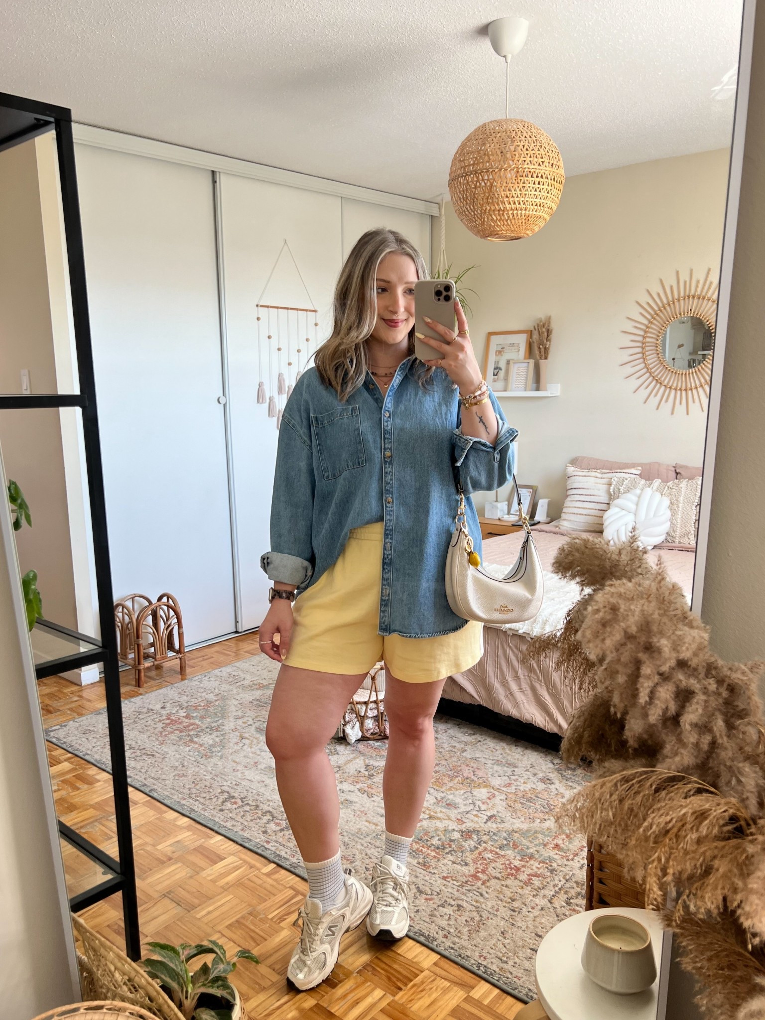 Comfy casual spring to summer outfit! Wearing my usual size L in both the denim shirt and butter yellow shorts. Canadian Old Navy links are under “similar products”. New Balance sneakers are so comfy for walking but run a little big, I’m a 9.5-10 and wear a 9.

#LTKmidsize #LTKstyletip #LTKsummer
