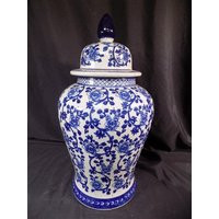 Blue & White Floral Temple Jar, 24 Chinese Porcelain Decor, Chinoiserie A15, Floral Covered Ginger Jar | Etsy (US)