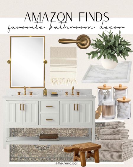 Bathroom styling! 

My favorite new Amazon bathroom finds. 

White and gold vanity | double white vanity | waffle towels | beige towels | gold mirror | gold vanity mirror | beige Turkish hand towels | beige hand towel with tassels | small olive tree | countertop olive tree | table top olive tree | bathroom canisters | marble tray | gold toilets handle | neutral bathroom decor

#founditonamazon #amazonfind

#LTKHome #LTKFindsUnder50 #LTKFindsUnder100