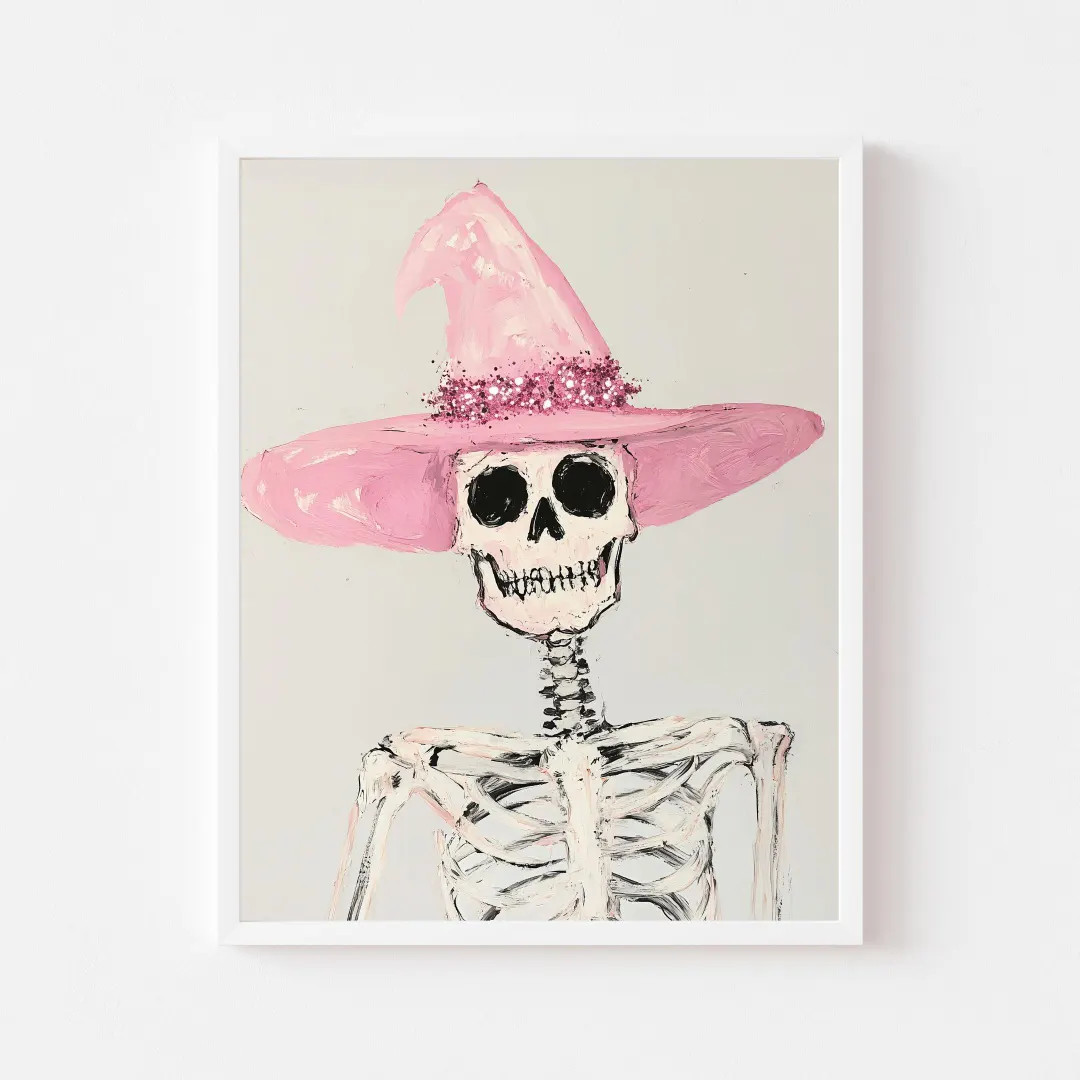 Skeleton Witch Hat Print: Girly Halloween Wall Art (digital Download) - Etsy | Etsy (US)
