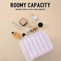 Stripe Ruffle Makeup Bag,Large Travel Cute Cosmetic Bag for Women Girls,Toiletry Bag Make up Orga... | Amazon (US)