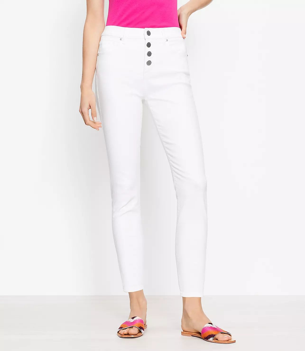 High Rise Skinny Crop Jeans in White | LOFT