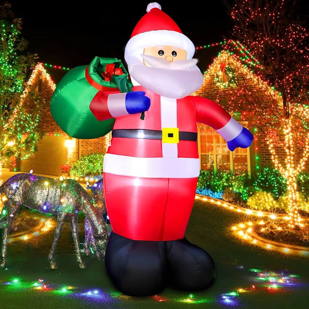 8 FT Christmas Inflatable Santa Claus Outdoor Decorations, Blow up Santa Claus with Gift Bag, Gia... | Amazon (US)