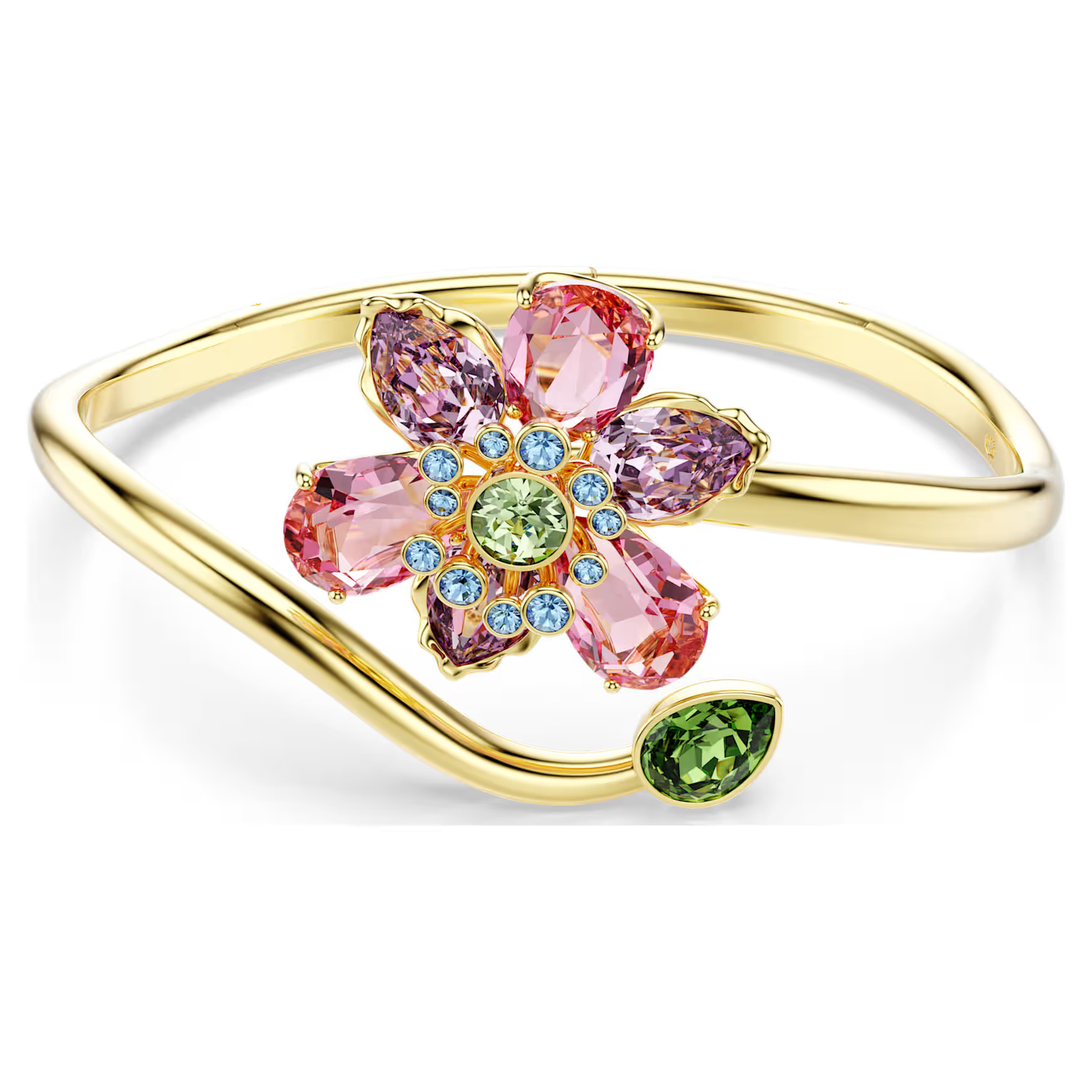 Idyllia bangle, Mixed cuts, Flower, Multicoloured, Gold-tone plated by SWAROVSKI | SWAROVSKI