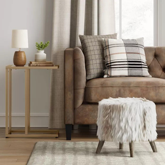 Judith Faux Fur Ottoman Brown/White - Threshold™ | Target