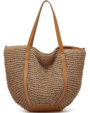 Straw Bags for Women Summer Beach Woven Tote Hobo Handbag Casual Straw Shoulder Bags for Travel V... | Amazon (US)