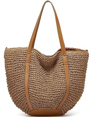 Straw Bags for Women Summer Beach Woven Tote Hobo Handbag Casual Straw Shoulder Bags for Travel V... | Amazon (US)