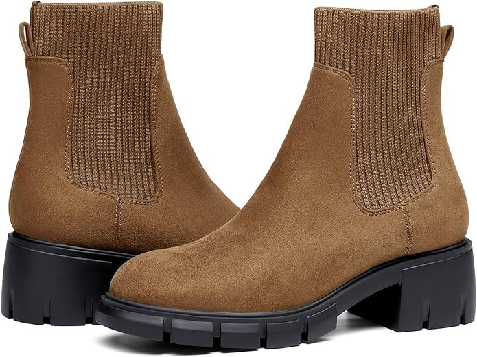 Ruanyu Womens Platform Ankle Boots Elastic Chunky Block Heel Chelsea Booties Lug Sole Non-Slip Co... | Amazon (US)