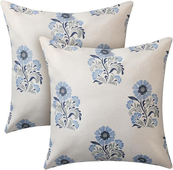 Mixweer 2pcs Floral Pillow Cover 20" x 20" Grandmillennial Pillow Cover White Blue Floral Pillow ... | Amazon (US)