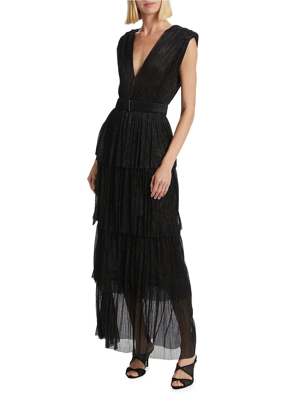 Skylar Tiered Belted Metallic Gown | Saks Fifth Avenue