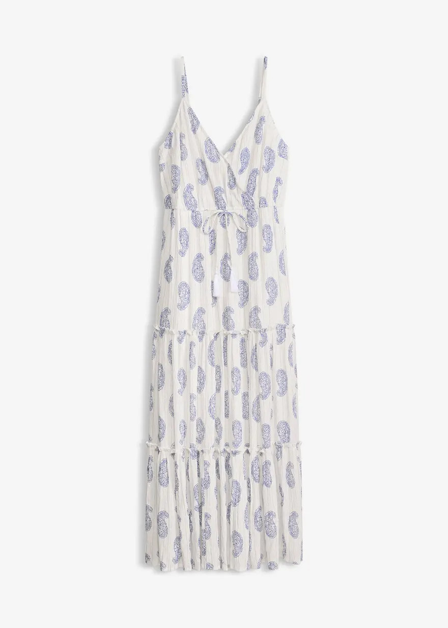 sommerliches Maxikleid aus strukturierter Viskose mit Glitzereffekt und Spaghetti-Tr\u00e4gern | Bonprix DE