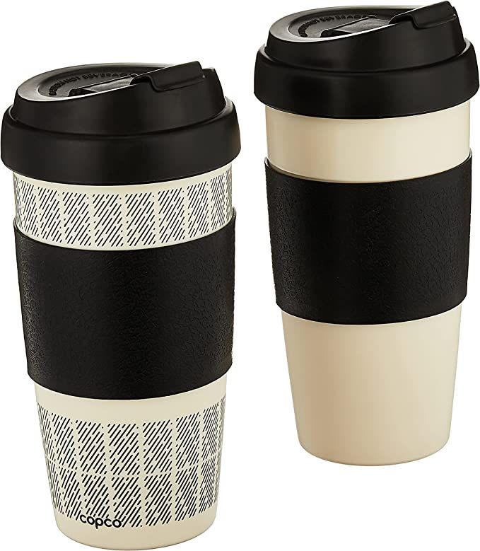 Copco Reusable Set of 2 Insulated Double Wall Travel Mugs, 2 Count (Pack of 1), White/Black | Amazon (US)