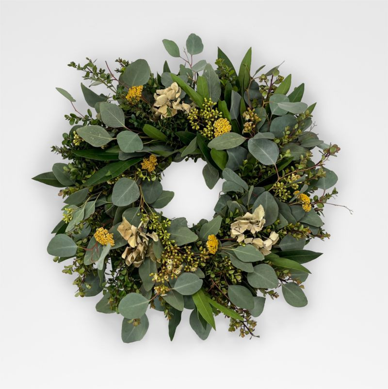 Live 18" Hydrangea Floral Spring Wreath + Reviews | Crate & Barrel | Crate & Barrel