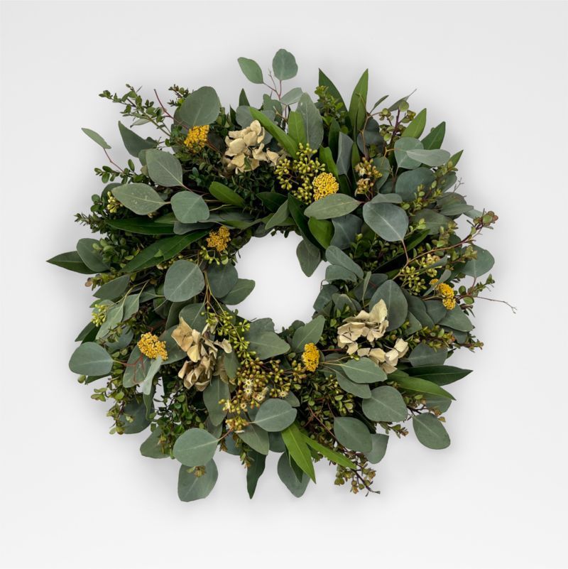 Live 18" Hydrangea Floral Spring Wreath + Reviews | Crate & Barrel | Crate & Barrel