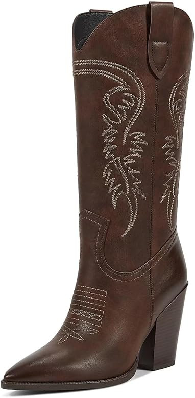 ISNOM Cowboyl Boots Cowgirl Boots for Women, Pointed Toe Chunky Heel Western Boots | Amazon (US)