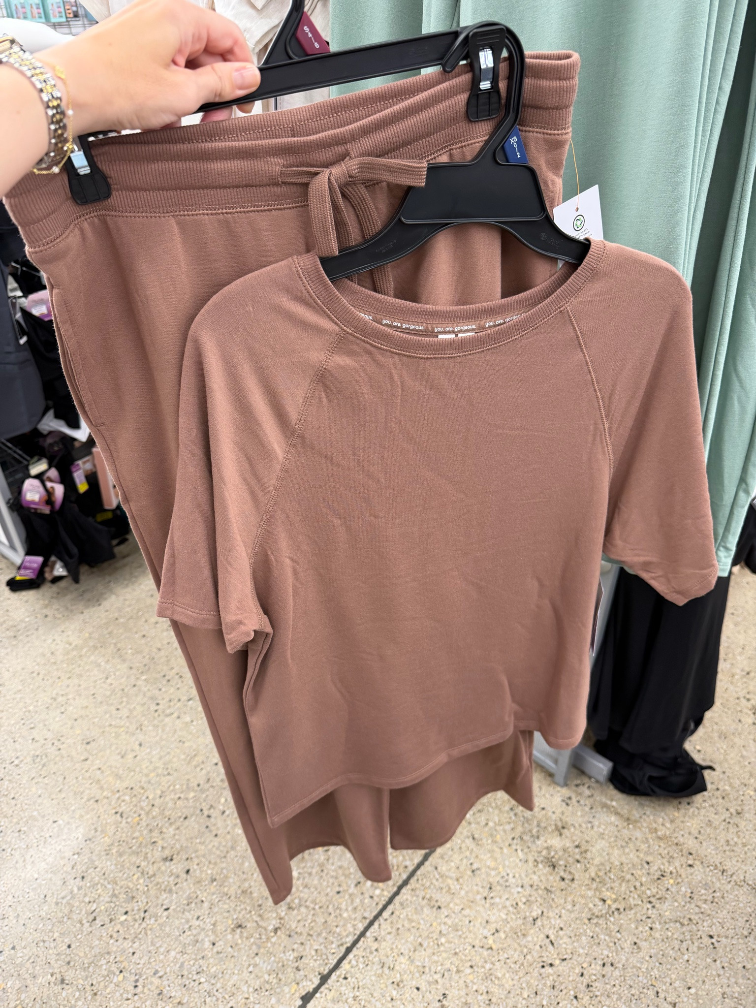 Walmart loungewear I love! Not gonna lie, it’s started to pill but I wear it daily and it was super affordable. I rotate between these and the notch collar ones and now the new fleece ones for fall going into winter. I stayed tts small.