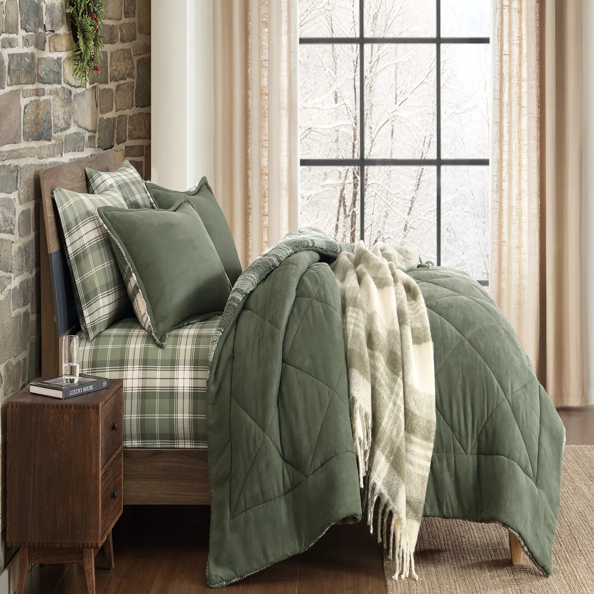 Eddie Bauer Hearthstone Plaid Faux Mohair Green Throw Blanket | Wayfair North America